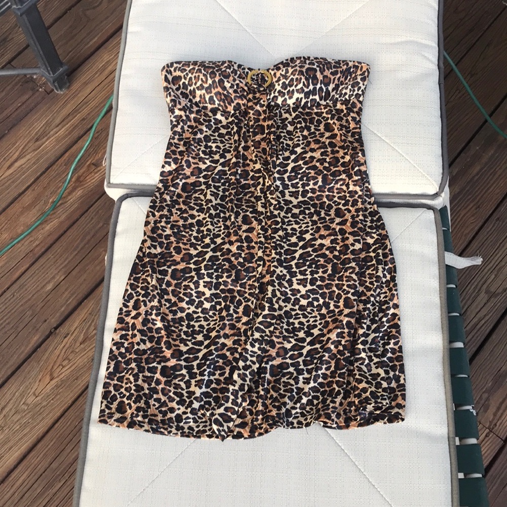 ‘00s Rampage strapless Leopard print silk dress